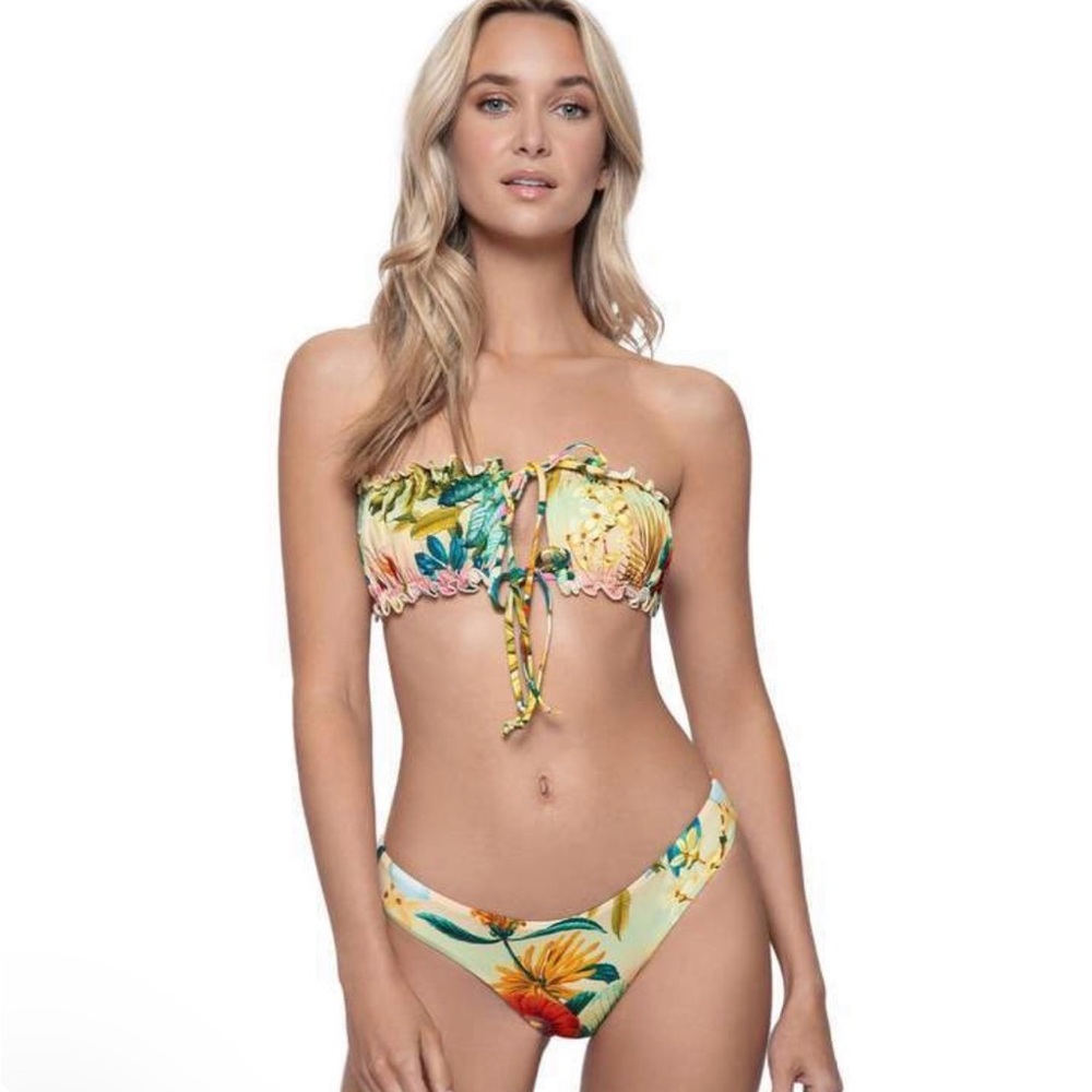 Pilyq Tropical Oasis Remi Ruched Bikini Top size Large NWT